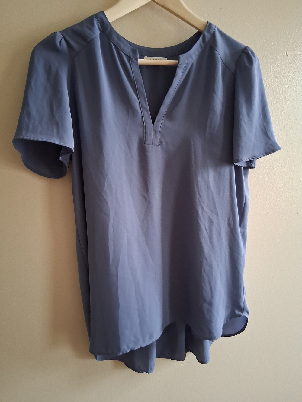 Anthropologie Short Sleeve Split-Neck Blouse - Slate Blue
